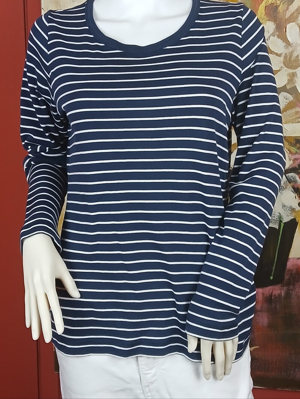 Tommy Bahama Navy and White Striped Long-Sleeve Tee